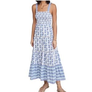 Playa Lucila Blue and White Smock Border Dress, Size S